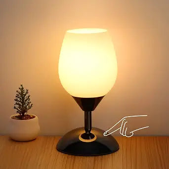 Touch Control Table Lamp Dimmable Small Lamp, Ambient Light with Opal Glass Shade Simple Night Light, Modern Accent Lamp Bedside Nightstand Lamp for Bedroom Living Room, E12 Bulb Included