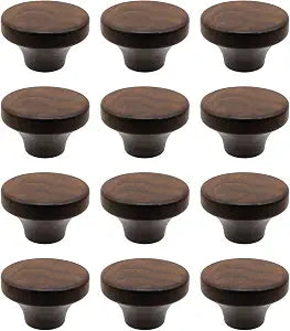 Flat Walnut Wooden Dresser Cabinet Knobs, 12 Pcs