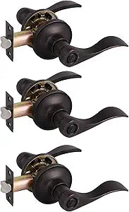 Gobrico Keyless Door Levers Privacy Handles Door Locksets for Bed and Bath, Oil Rubbed Bronze Finished, 3Pack