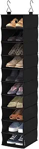 ClosetMaid 10-Shelf Fabric Hanging Shoe Storage Organizer for Closet, Charcoal Black