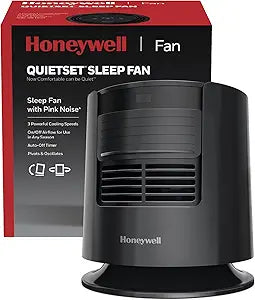Honeywell QuietSetΓ Personal Sleep Fan Noise Machine with Pink Noise, 3 Speeds, Adjustable Head, Nightstand and Bedside Fan, Black, HTF300B