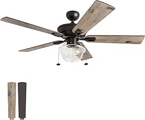 Prominence Home Abner Modern Farmhouse 52 Inch Ceiling Fan with Light, Outdoor Fan/Indoor Tri-Mount LED Ceiling Fan with 5 Blades, Silver Oak and Maple Brown Blade Finish Options, Bronze (80091-01)