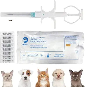 50 Packs, 1.25x7mm ISENVO Pet Microchips 134.2khz Registration Animal Implant Chip FDX-B Pet ID Microchip for Pets Dog Cat Cow Pig Rabbit Pigeon Fish
