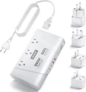 DOACE 800W Travel Adapter Voltage Converter, 220V to 110V Pure Sine Wave Step-Down Transformer for International Travel, 3 AC Outlets & 4 USB, Compatible with Phones, Hair Tools, Cameras & Laptops