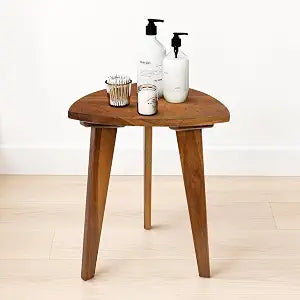 Teak Shower Stool, 14" Wood Foot Rest and Small Plant Stand