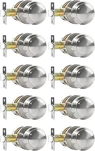 RAZCC Passage Door Knobs, 10 Pack Satin Nickel Door Knobs, for Hallway & Closet Non-Locking Interior Round Door Handles Keyless Reversible for Left Right Handed Doors
