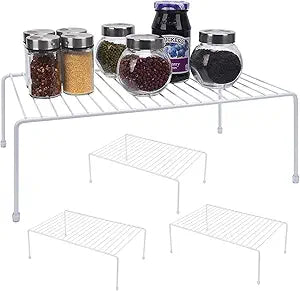 Large (16.1 x 10.2 Inch) Cabinet Storage Shelf Rack, ShelvesKitchen Counter and Cabinet Shelf, Storage Rack Organizer for Kitchen, Fridge, Cabinet, Bathroom Cupboard (White, 4)