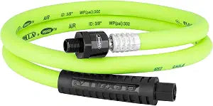 Flexzilla Swivel Whip Air Hose, 3/8 in. x 4 ft. (1/4" MNPT Ball Swivel x 1/4" FNPT Ends), Heavy Duty, Lightweight, Hybrid, ZillaGreen - HFZ3804YW2B