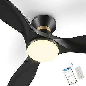 SMAAIR 52Inch Smart Ceiling Fan with LED Light, Low Profile Modern Ceiling Fan with Remote/APP/Alexa/Google Assistant/Siri Control,10 Speed, Reversible DC Motor, 3 ABS Blades,Flush Mount,Black