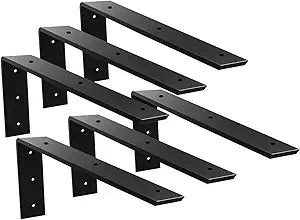 WINKER Countertop Support Bracket 6 Pack Heavy Duty 3/8" Thick Hidden L Shelf Bracket 14" x 6" x 2.5" Metal Corbels for Quartz/Granite/Wood/Concrete/Laminate Countertops, Black