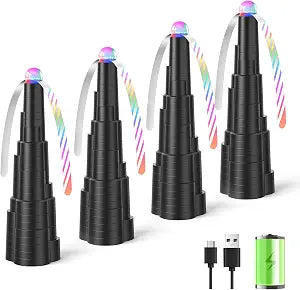 Fly Fans for Tables, Type-C Rechargeable Fly Fan, Tabletop Bug Fans with Colorful Light, Foldable Fly Spinner with Soft Holographic Blades for Picnic, Restaurant, Party, Home, BBQ (4 Pack)