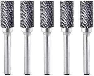 SA-5 5pcs Tungsten Carbide Burrs Cylinder Shape Double Cut Rotary Burr File(1/2 cutter Dia X 1Cutter Length) with 1/4'' Shank dia,Pack of 5
