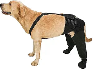 COODEO Dog Paw Protector with Hind Leg Sleeve, Waterproof Anti-Licking Dog Sock with Non-Slip Bottom, Rear Leg Recovery Cover for Wounds, Hot Spots, Skin Irritation & Outdoor Use (Black, S)