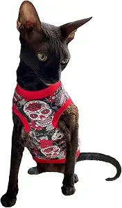 Cat's T-Shirt Red Skulls for Sphynx and Naked Cats (L)