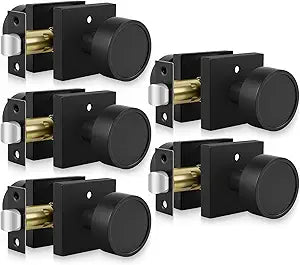 Goldenwarm Black Door Knobs Interior, Matte Black Privacy Door Knobs for Bedroom and Bathroom, Heavy Duty Interior Door Knob Bulk - Modern & Square(5 Pack)