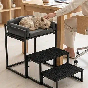 Pet Stairs for Dogs and Cats,Dog Window Perch, Iron Frame with Soft Cushion, Non-Slip Foldable Pet Steps for Bed Sofa Office Desk, Sunbathing Rest Platform
