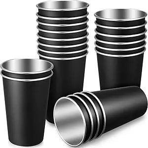 Mimorou 20 Pack Stainless Steel Pint Cups Metal Cups Unbreakable Drinking Water Tumblers Stackable Tumbler for Adults Bar Home Restaurant Travel Picnic Camping Outdoor (Black,16 oz)