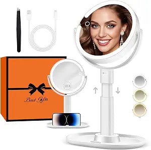 B Beauty Planet Makeup Mirror, Double-Sided Lighted Magnifying Mirror 30X