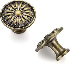 Antique Bronze Cabinet Knobs Rosette Drawer Knobs 1-1/4 Inch 10 Pack