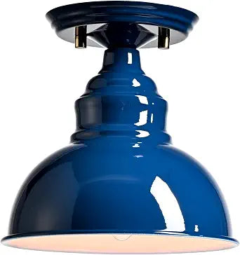 Flush Mount Ceiling Light Industrial Blue Ceiling with Metal Dome Shade