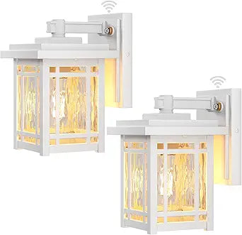 2-Pack Dusk to Dawn Porch Light Fixture, White Outdoor Sconce Lights Wall Lantern, Outdoor Garage Lighting Wall Mount, Front Door Lights with 100% Aluminum, Carriage Lights Exterior for House