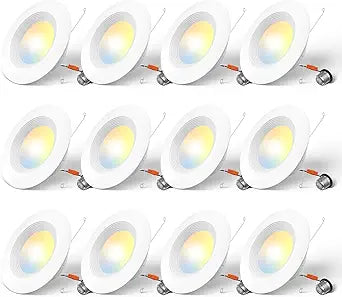 Amico 5/6 inch 5CCT LED Recessed Lighting 12 Pack, Dimmable, Damp Rated, 12.5W=100W, Can Lights with Baffle Trim, Retrofit Installation, ETL&FCC, White