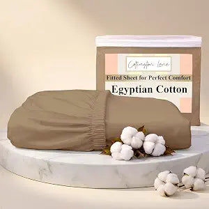 Cottington Lane Olympic Queen Fitted Sheet Only, 100% Egyptian Cotton Bottom Sheet (66" x 80"), 15 Inch Deep Pocket, Hotel Quality Sateen Weave, Soft, Breathable, Cooling & Durable, Taupe