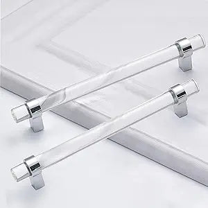 Crystal Glass Drawer Pulls, 6-3/10 Inch Chrome Cabinet Pulls Clear Cabinet Handles(160mm, 5 Pack)