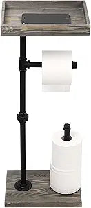 MyGift Freestanding Toilet Paper Holder Stand with Shelf - Rustic Wood Farmhouse Bathroom Toilet Paper Holder with Storage