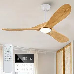 52 inch Natural Wood Ceiling Fan with Light and Remote Control,Ceiling Fans with Lights, 3CCT, Dimmable, Quiet Reversible Motor, Modern Ceiling Fan for Bedroom Indoor/Outdoor Use