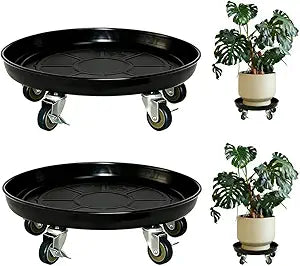 SIAMO 16" Heavy Duty Plant Caddy (430lbs Capacity)-Lockable Non-Scratch Swivel Casters Rolling Plant Stand Saucer for Large Ceramic Planters & Heavy Trees Indoor & Outdoor,2-Pack,Black