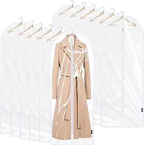 BALEINE 60'' Clear Garment Bags, 12 Packs PEVA Dress Bag for Closet Clothes Dresses Suit Coats Storage (Clear, 12PK)