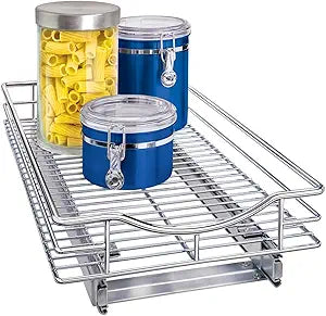 LYNK PROFESSIONAL Pull Out Cabinet Organizer, 11" x 21" Slide Out Cabinet Organizer Pull Out Drawer  Pull Out Shelves for Kitchen Cabinets  Under Sink Organizers - Lifetime Ltd. Warranty, Chrome