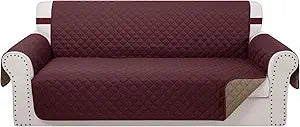 Reversible Oversized Sofa Covers Couch Cover Furniture Protector for Dogs Elastic Straps Water Resistant(XLSofa,Burgundy/Camel)