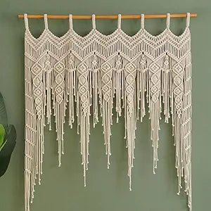 Macrame Valance Curtain for Kichen Windows 41.33 * 53.15Inch Farmhouse Boho Curtains for Bedroom Window Tassels Leaf Valance Treatments for Livingroom Kitchen Bathroom Wall Decor