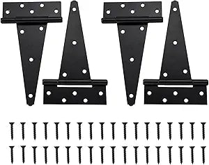 HOME MASTER HARDWARE 6 Inch T-Strap Heavy Duty Shed Door Hinges, Black Stainless Steel Heavy Duty Gate Hinges Tee Hinge for Wooden Fences,Yard Door, Barn Door Gates, Rustproof Wrought with Screws, 4 P