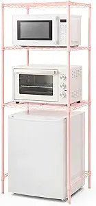 Yaocom Mini Fridge Shelf Stand with Storage Dorm Refrigerator Microwave Organizer Adjustable Height Metal Steel Wire Shelving Station Cabinet for Office Space Saving (Pink,3 Layer)