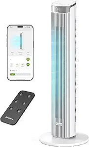 Tower Fan for Bedroom, 36" Smart Standing Fan with 90┬░ Oscillating, APP & Voice Control, LED Display, 4 Modes 4 Speeds up to 25ft/s, 12H Timer, 23dB Quiet Fan for Cooling Home 1Pack, White