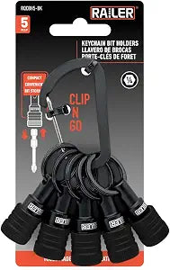 Railer 5-Pack Bit Holder Keychain, 1/4-Inch Hex, Quick Release & Carabiner