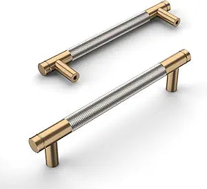 Amerdeco 10 Pack Champagne Bronze and Brushed Nickel Knurled Cabinet Pulls 5 Inch Hole Center to Hole Center Kitchen Cabinet Handles for Drawer Dresser, Cupboard and Wardrobe ZH0040