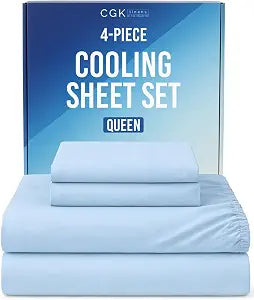 Cooling Sheets Set Queen Size - 4 Piece Summer Bed Sheets for Hot Sleepers & Night Sweats - Ultra Soft & Silky Smooth, Cooling Bed Set - Breathable & Lightweight with Deep Pockets 8" to 16" - Sky Blue