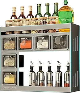 Spice Rack Organizer for Cabinet  Kitchen Space-Saving Storage Solution | Spice Rack Wall Mount or Countertop organizer for pantry, Bathroom or Home Decor.