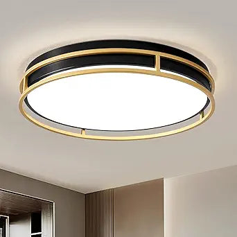 Pevfah Modern Flush Mount Ceiling Light, 5CCT 2700 K-6000 K Dimmable Black and Gold Ceiling Lighting Fixture, Minimalist Round LED Ceiling Lamp for Kitchen, Bedroom, Hallway, Living Room-16.5 Inch