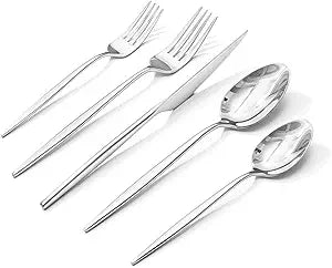 KINGSTONE Silverware Set, 60-Piece Flatware Set Cutlery Set Premium 18/10 Stainless Steel, Tableware Include Forks Knives Spoons for Home Kitchen Restaurant Wedding, Dishwasher Safe
