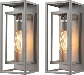 mirrea 14" Classic Outdoor Wall Sconce 1 Light in Rectangular Metal Frame and Clear Glass Shade Waterproof Porch Light Patio Light Pack of 2 (Matte Gray)