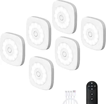 Rechargeable Mini Puck Lights with Remote Control, 6 Pack Tap Light,White