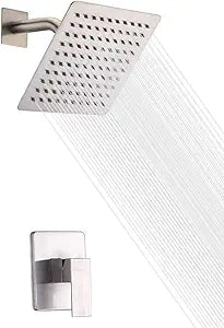 SUMERAIN Shower Faucet Brushed Nickel, Single Function Shower Trim Kit with Rough-in Valve, 8" Square High Pressure Rain Shower Head