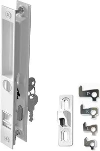 Sliding Glass Door Handle Set | 65/8 HoleCenter, FlushMount Hook Style, NonHanded, Fits 11 1/8 Thick Doors  Keyed (White)