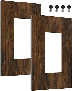 Outlet Covers Brown Rustic Wood Grain Vintage Wooden Texture 1 Gang Wall Plate Single Rocker Light Switch Cover Decorative GFCI Receptacle Electrical Switchplate for Cabin Bedroom Decor2 Pack