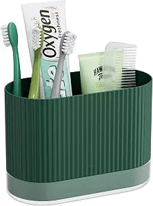 Large Green Kids Toothbrush Holder for Bathroom with Drainage Tray 2 Slots